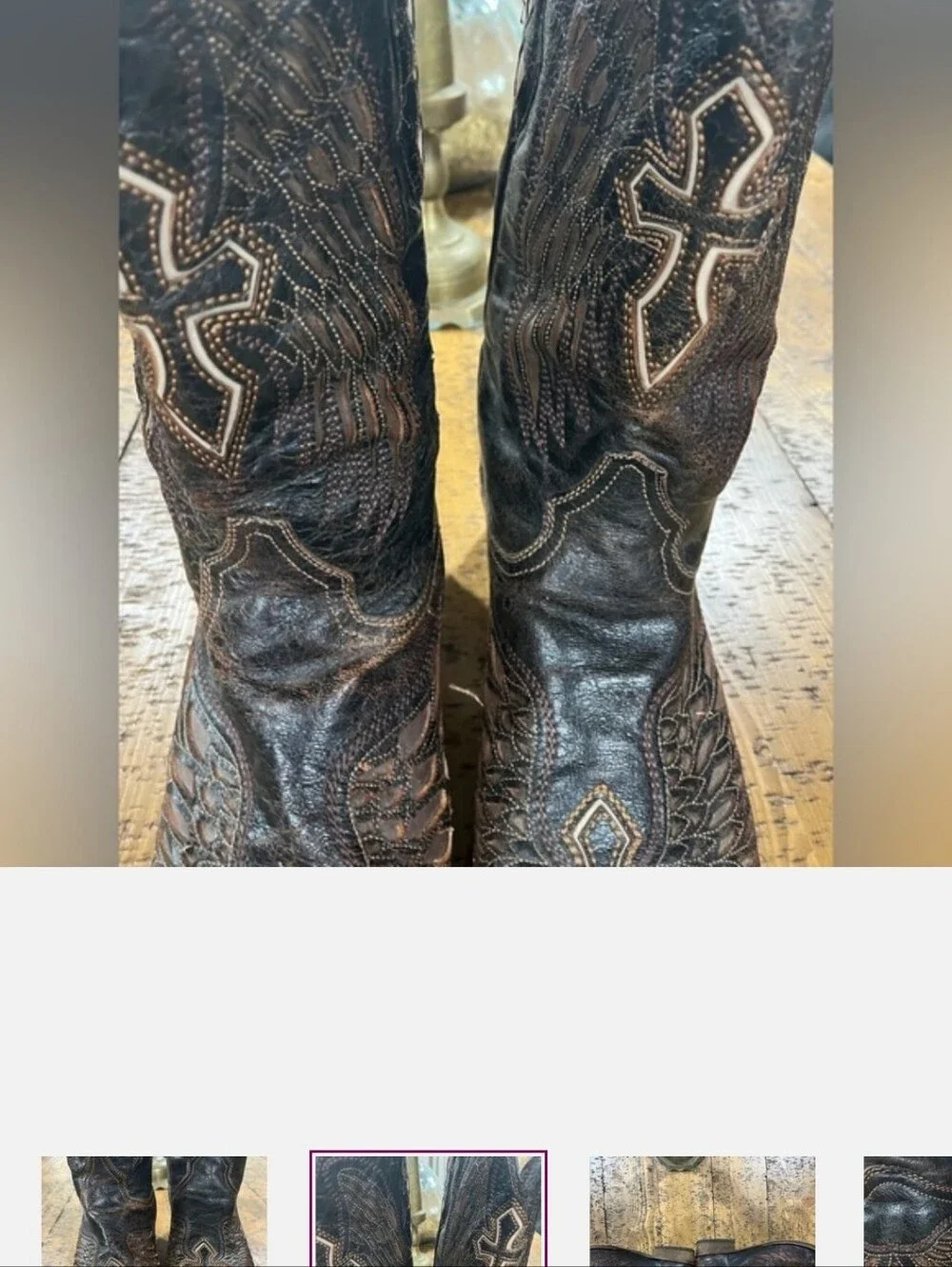 Corral Boots Mens Size 15d Wing Cross Inlay Square Toe Leather Cowboy A1978 GUC